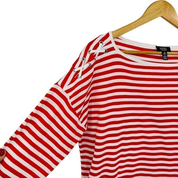 Jones New York red and white stripe with lace up shoulder detail size large - Picture 2 of 7